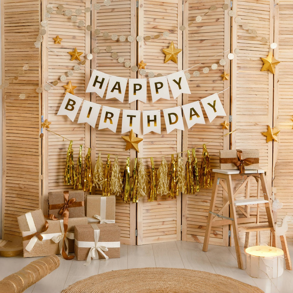 Wooden Shutters Star Happy Birthday Backdrop UK RR5-42