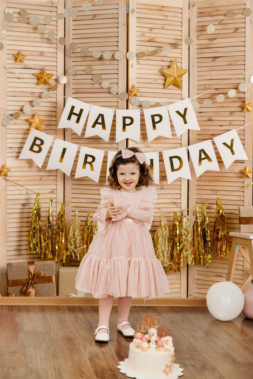 Wooden Shutters Star Happy Birthday Backdrop UK RR5-42