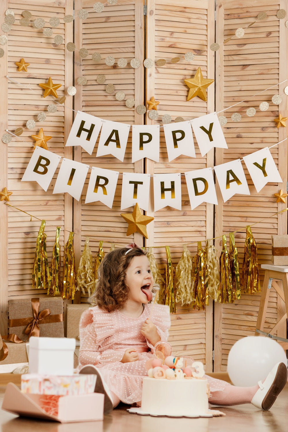 Wooden Shutters Star Happy Birthday Backdrop UK RR5-42