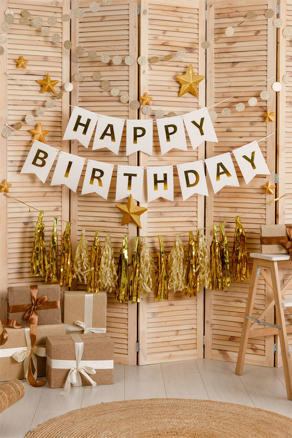 Wooden Shutters Star Happy Birthday Backdrop UK RR5-42