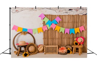 Colored Flags Rattan Photography Backdrop UK RR5-43