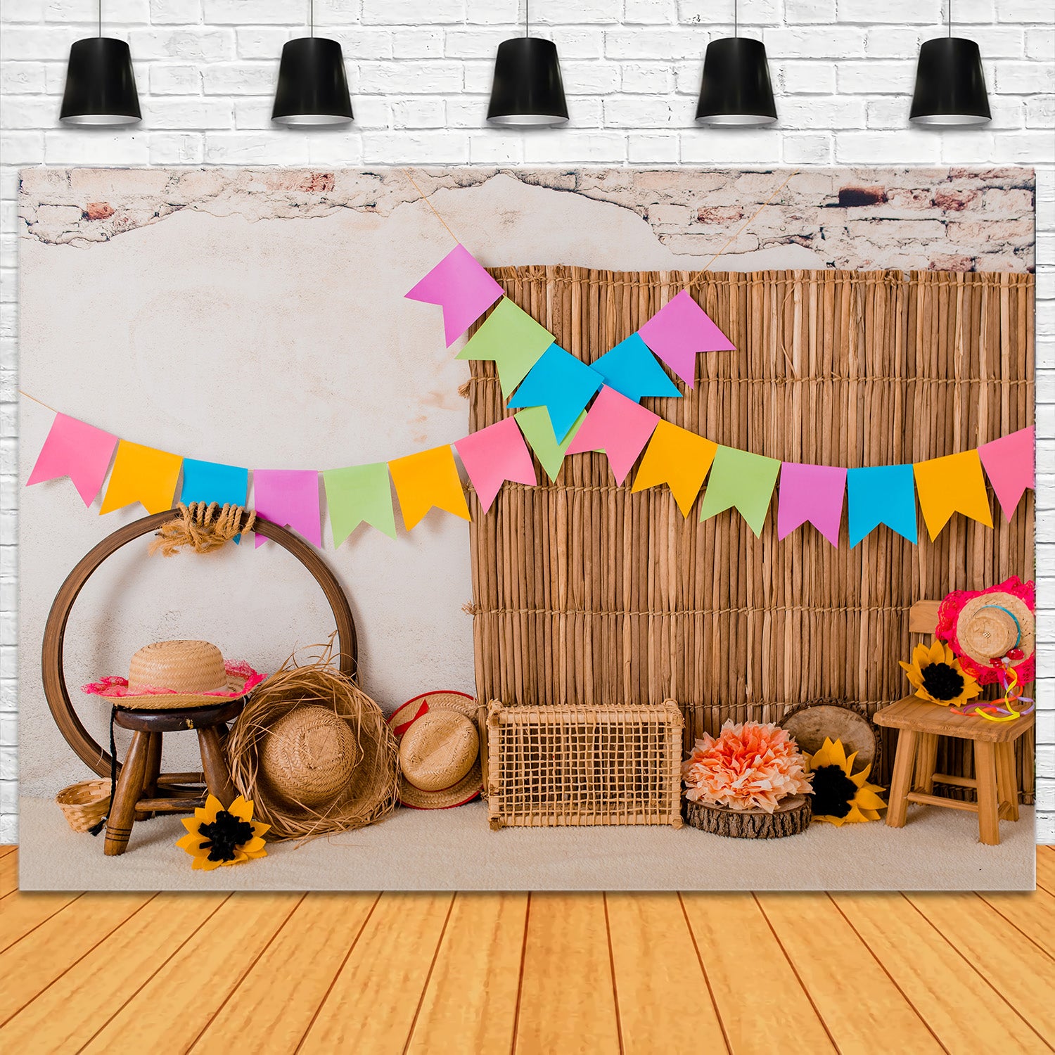 Colored Flags Rattan Photography Backdrop UK RR5-43