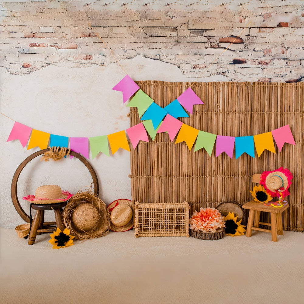 Colored Flags Rattan Photography Backdrop UK RR5-43