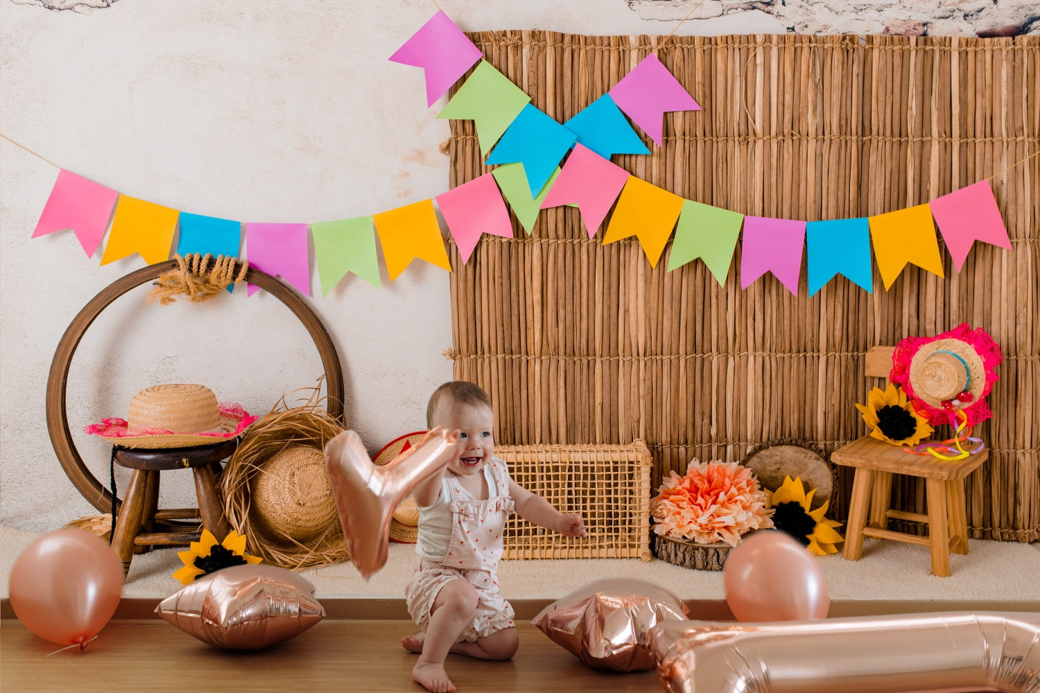 Colored Flags Rattan Photography Backdrop UK RR5-43