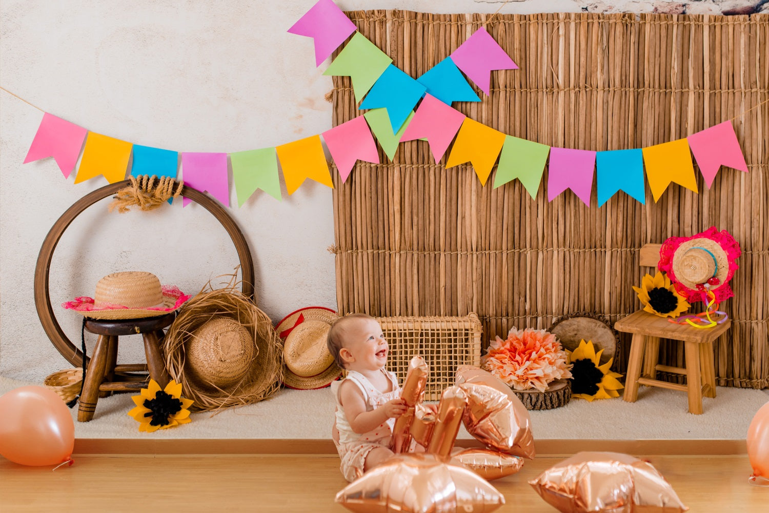 Colored Flags Rattan Photography Backdrop UK RR5-43