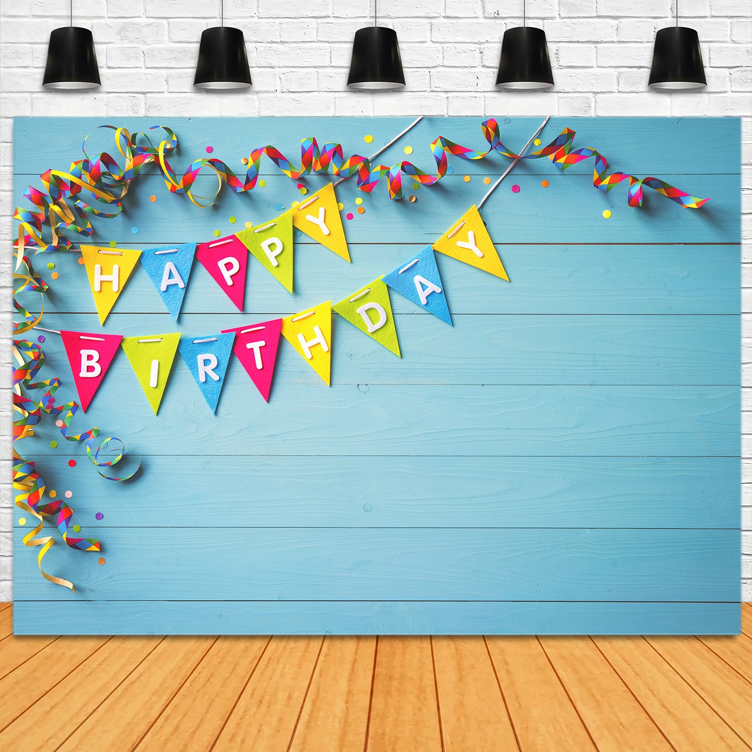 Happy Birthday Party Blue Wood Backdrop UK RR5-44