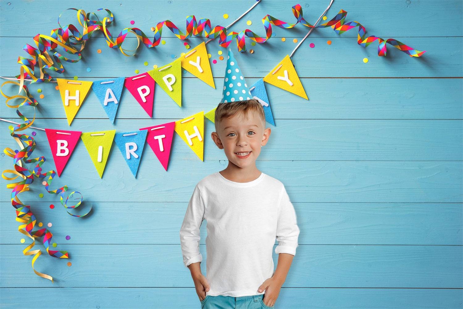 Happy Birthday Party Blue Wood Backdrop UK RR5-44