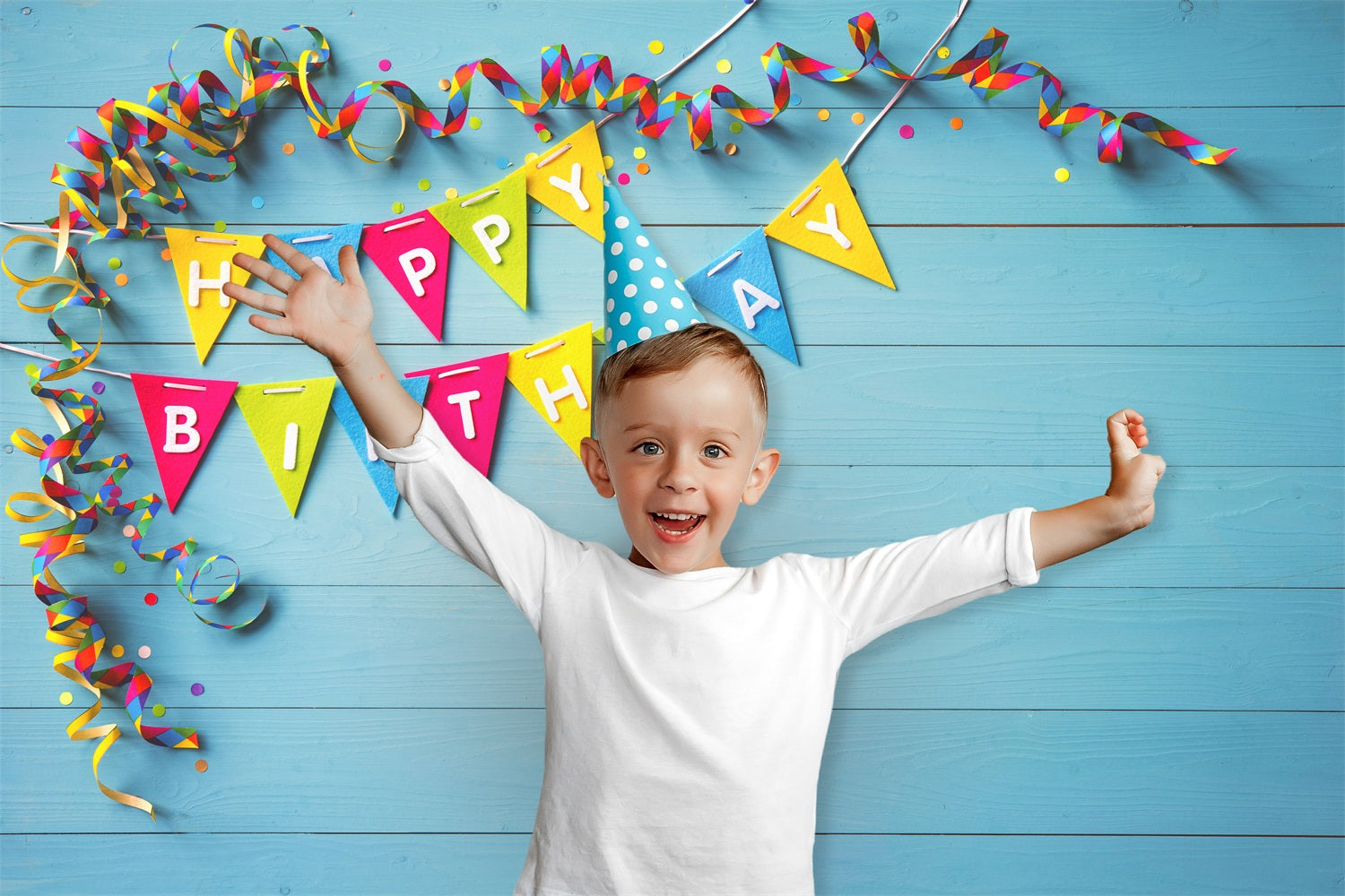 Happy Birthday Party Blue Wood Backdrop UK RR5-44