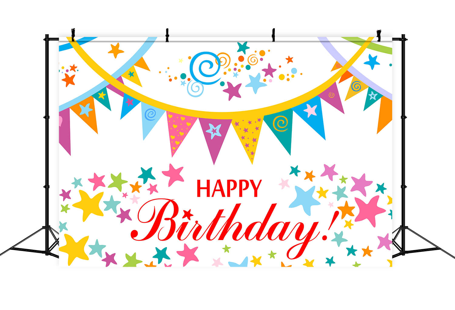 Colorful Banners Stars Custom Birthday Backdrop RR5-49