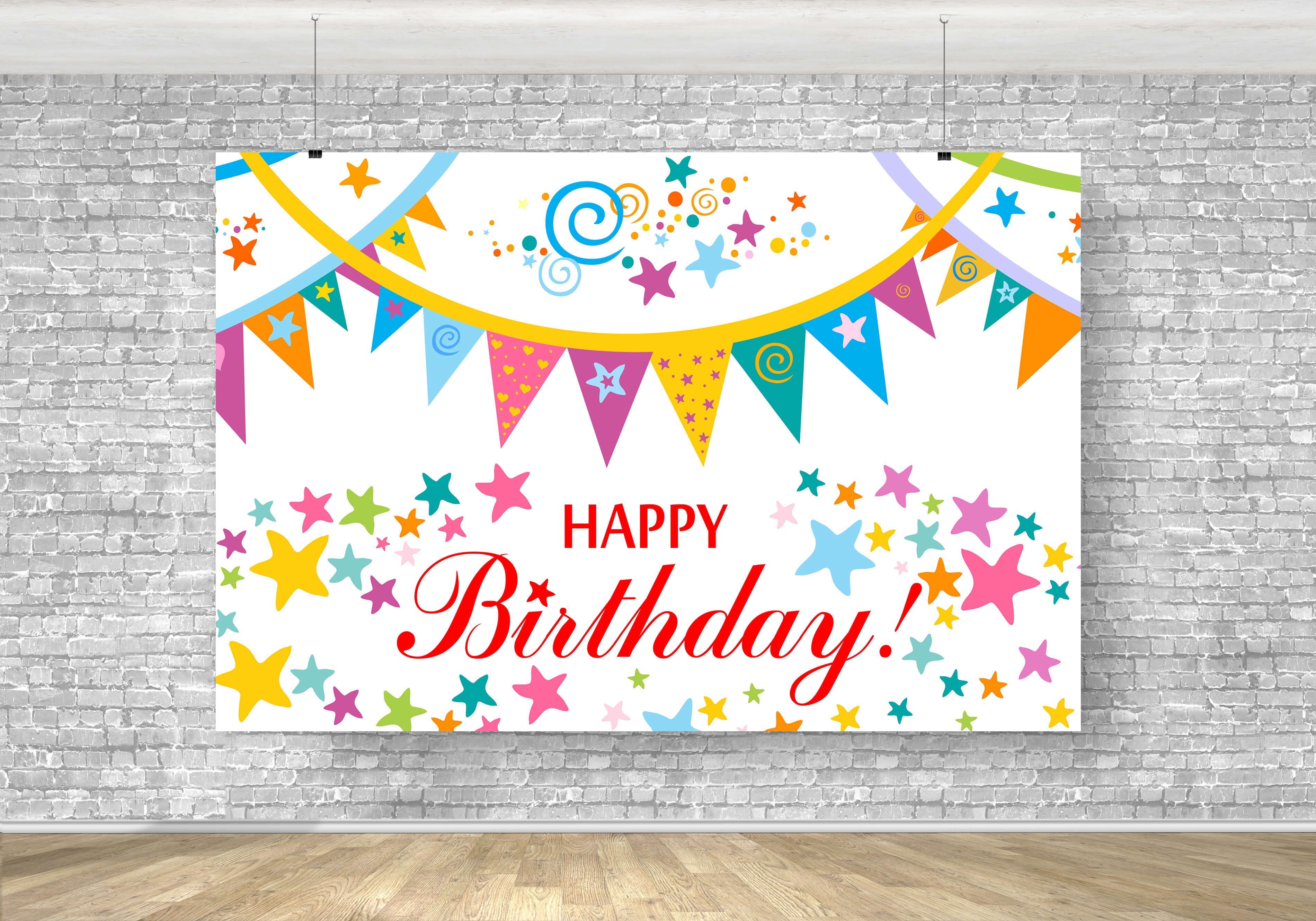 Colorful Banners Stars Custom Birthday Backdrop RR5-49