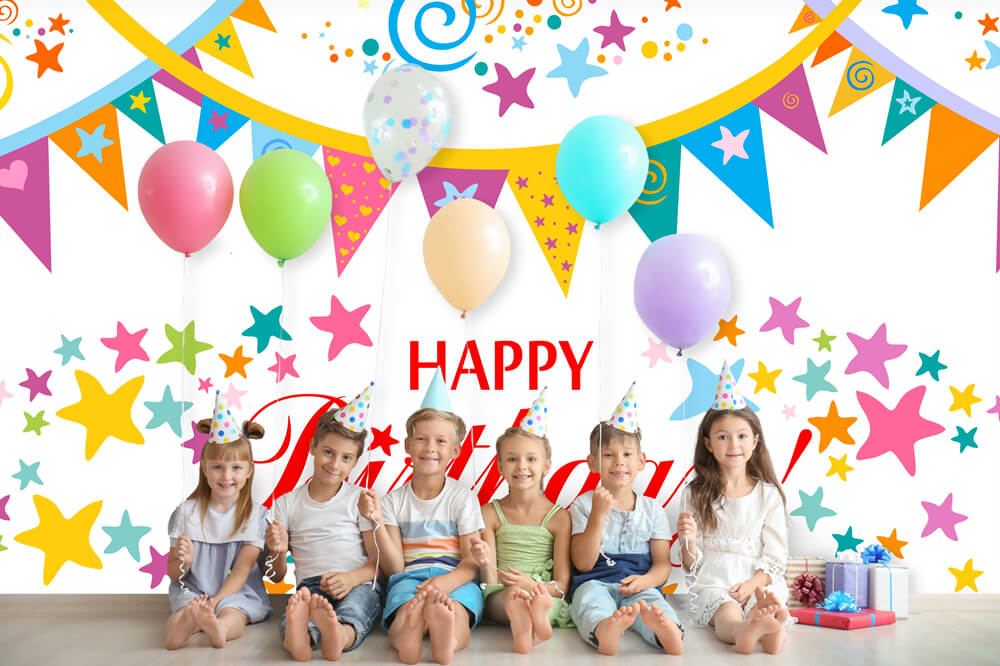 Colorful Banners Stars Custom Birthday Backdrop RR5-49