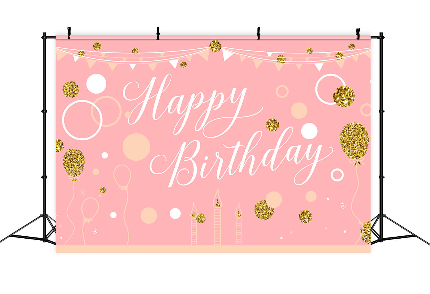 Pink Gold Shining Custom Happy Birthday Backdrop RR5-52