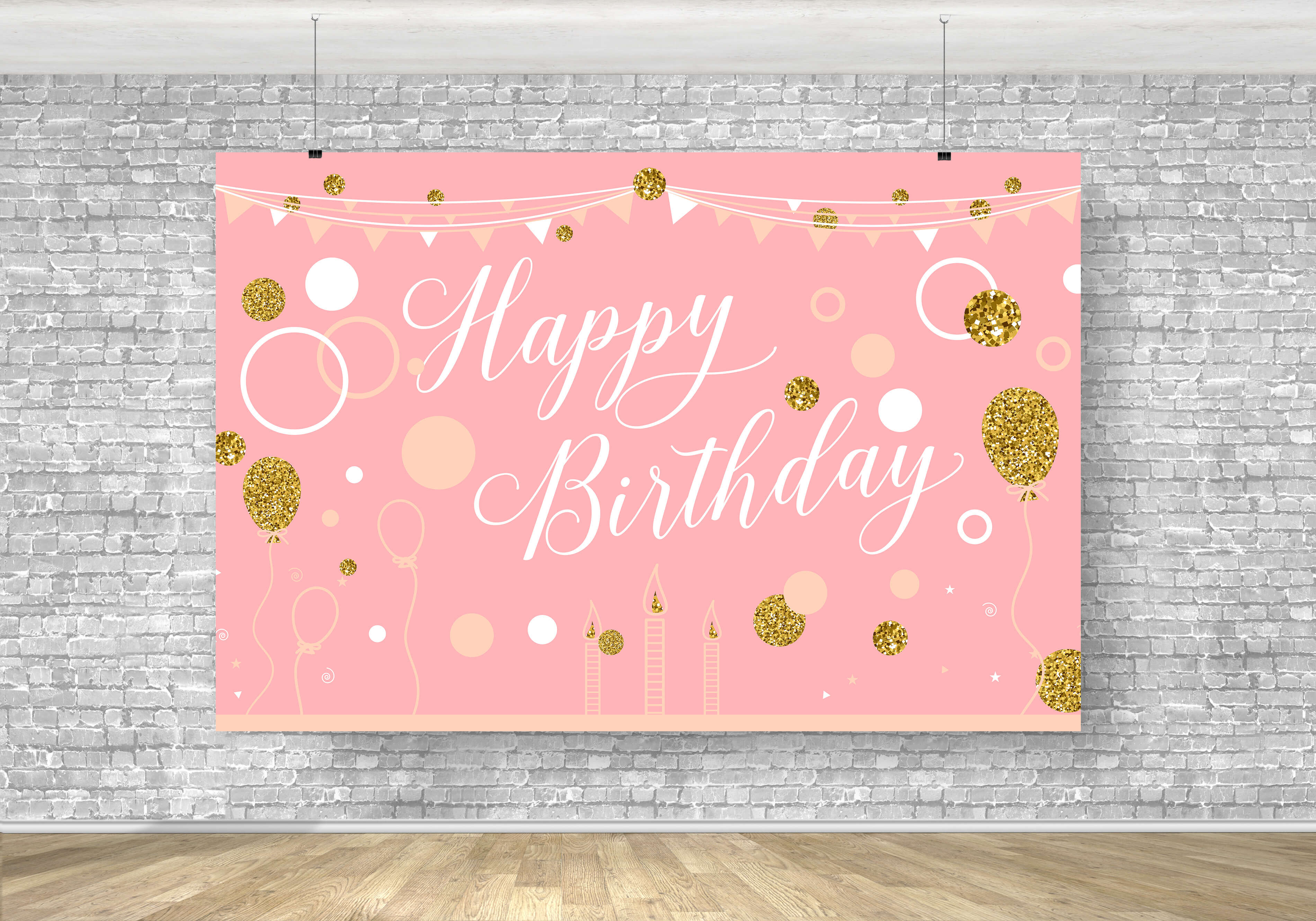 Pink Gold Shining Custom Happy Birthday Backdrop RR5-52