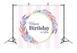 Garland Pink White Personalized Birthday Backdrop RR5-54