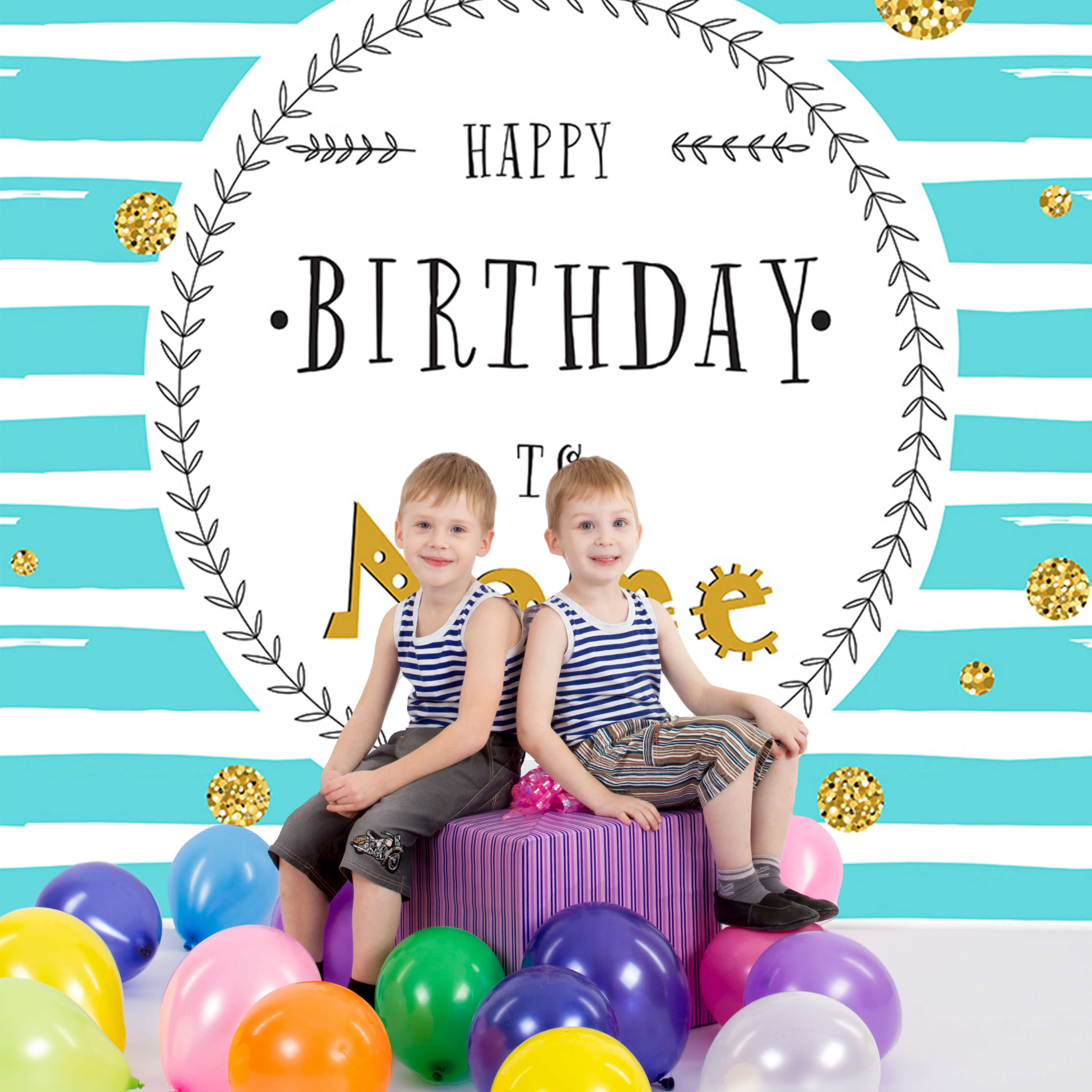 Green Stripes Birthday Greeting Custom Backdrop RR5-56