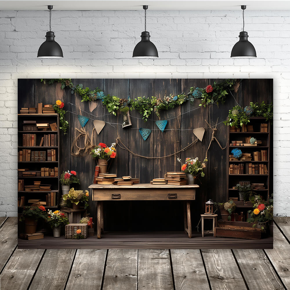 Bookshelf Wood Back to School Photography Backdrop RR6-33