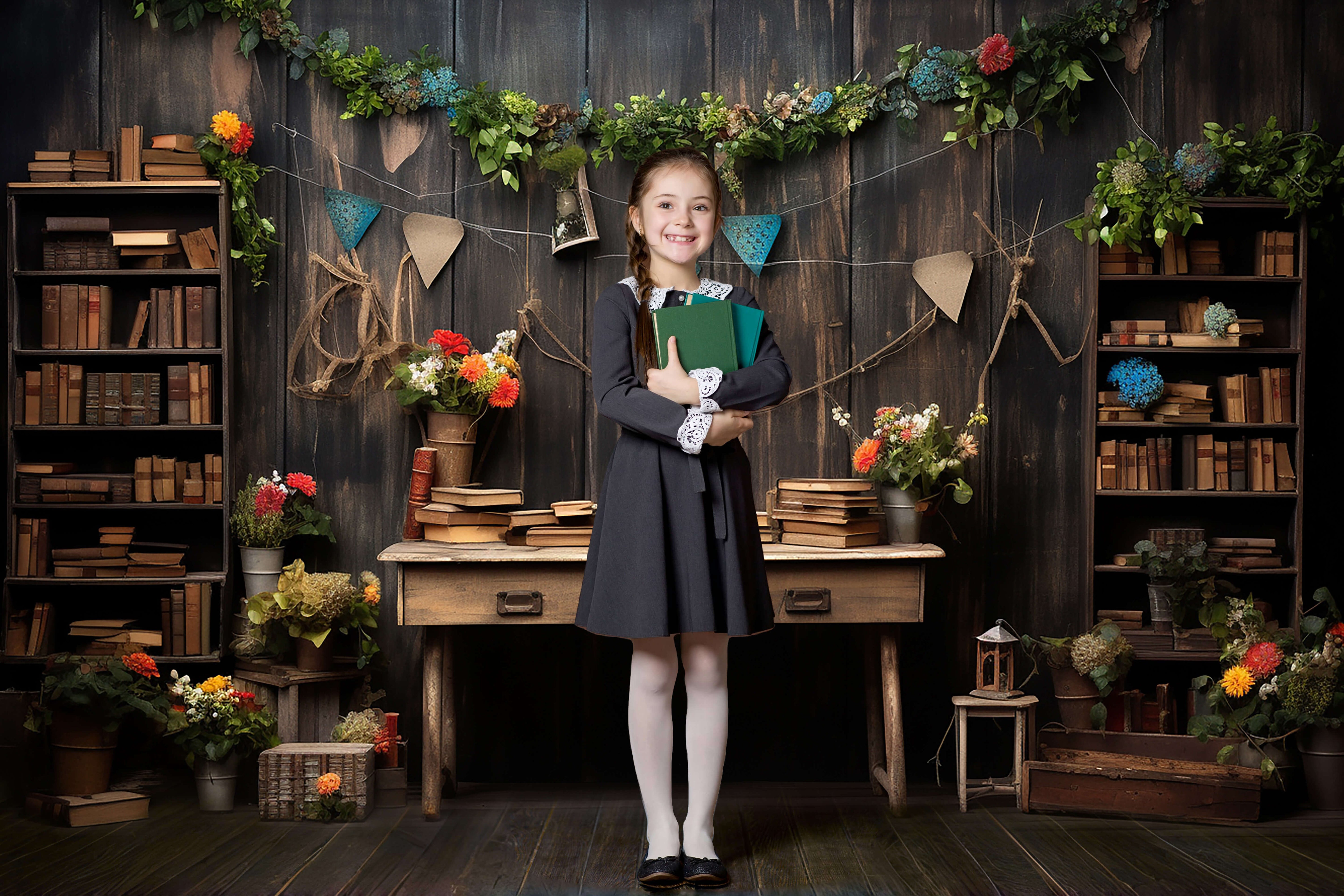 Bookshelf Wood Back to School Photography Backdrop RR6-33