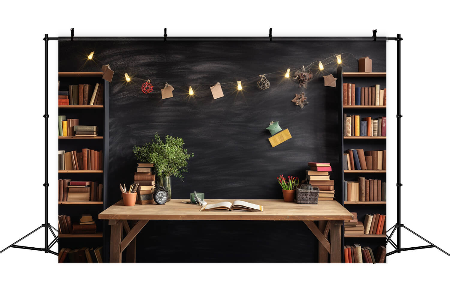 Back to School Theme Bookshelf Desk Backdrop RR6-34