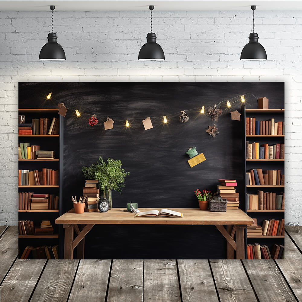 Back to School Theme Bookshelf Desk Backdrop RR6-34