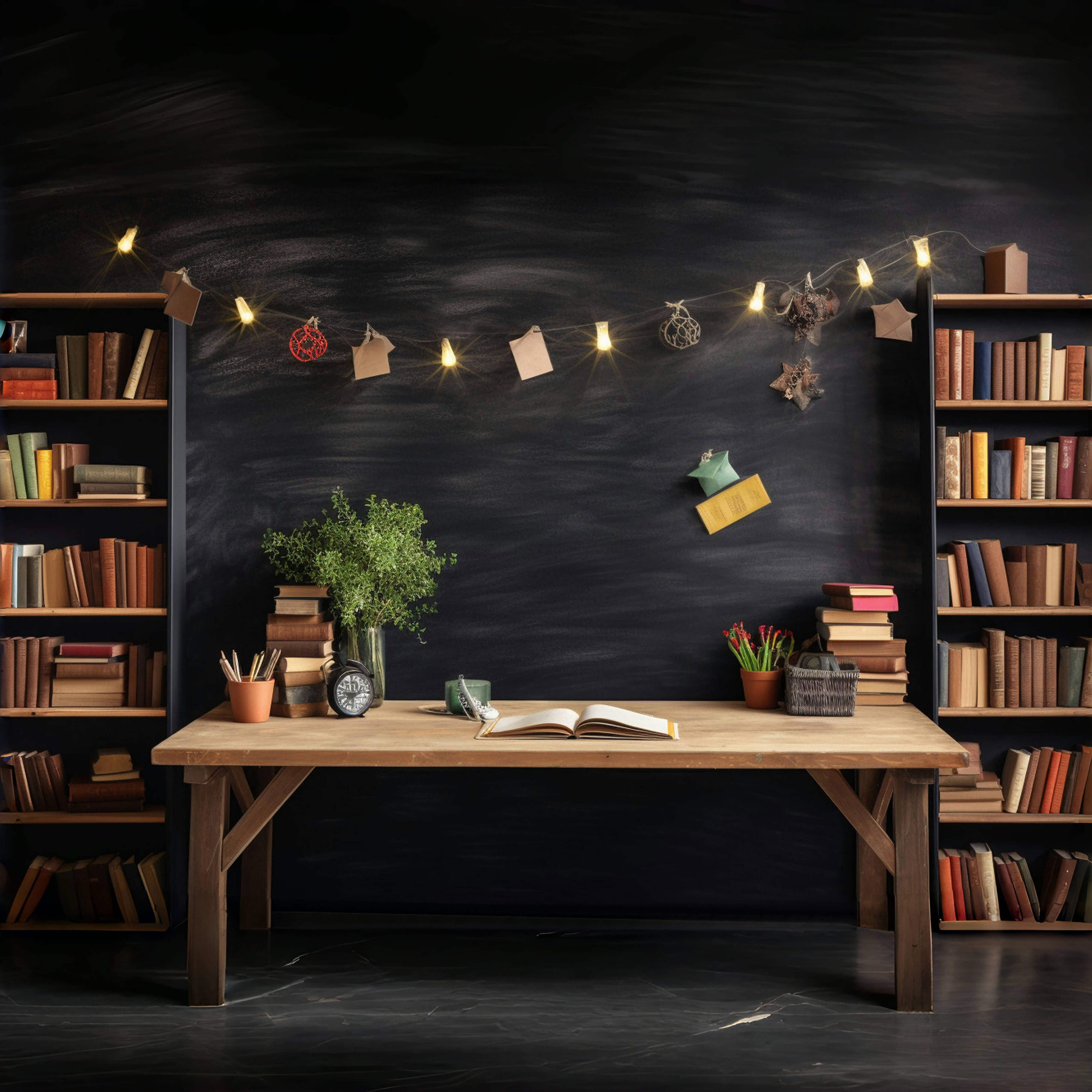 Back to School Theme Bookshelf Desk Backdrop RR6-34