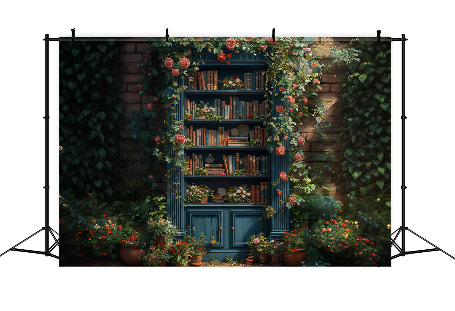 Back to School Bookshelf in Flowers Backdrop RR6-35