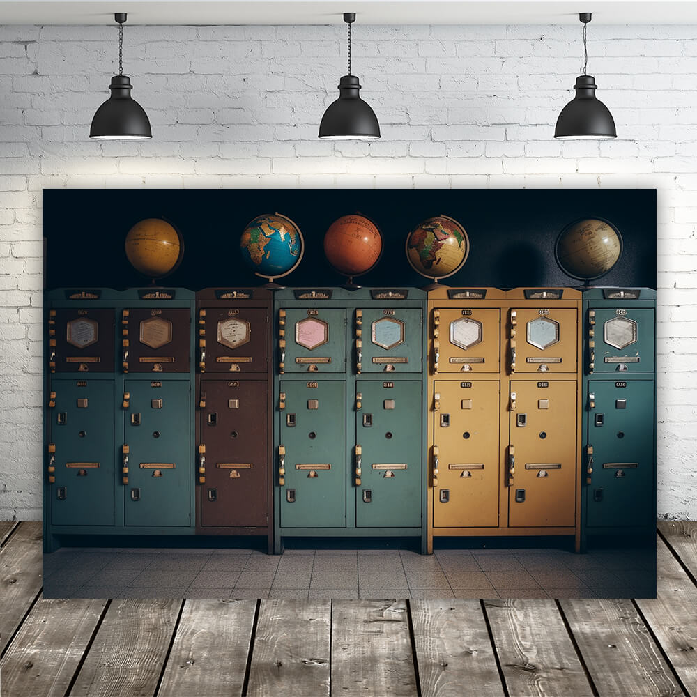 Globe School Locker Photo Booth Backdrop RR6-36 – Dbackdropcouk