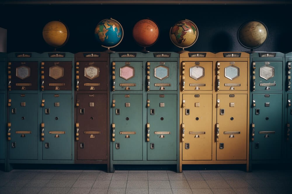 Globe School Locker Photo Booth Backdrop RR6-36