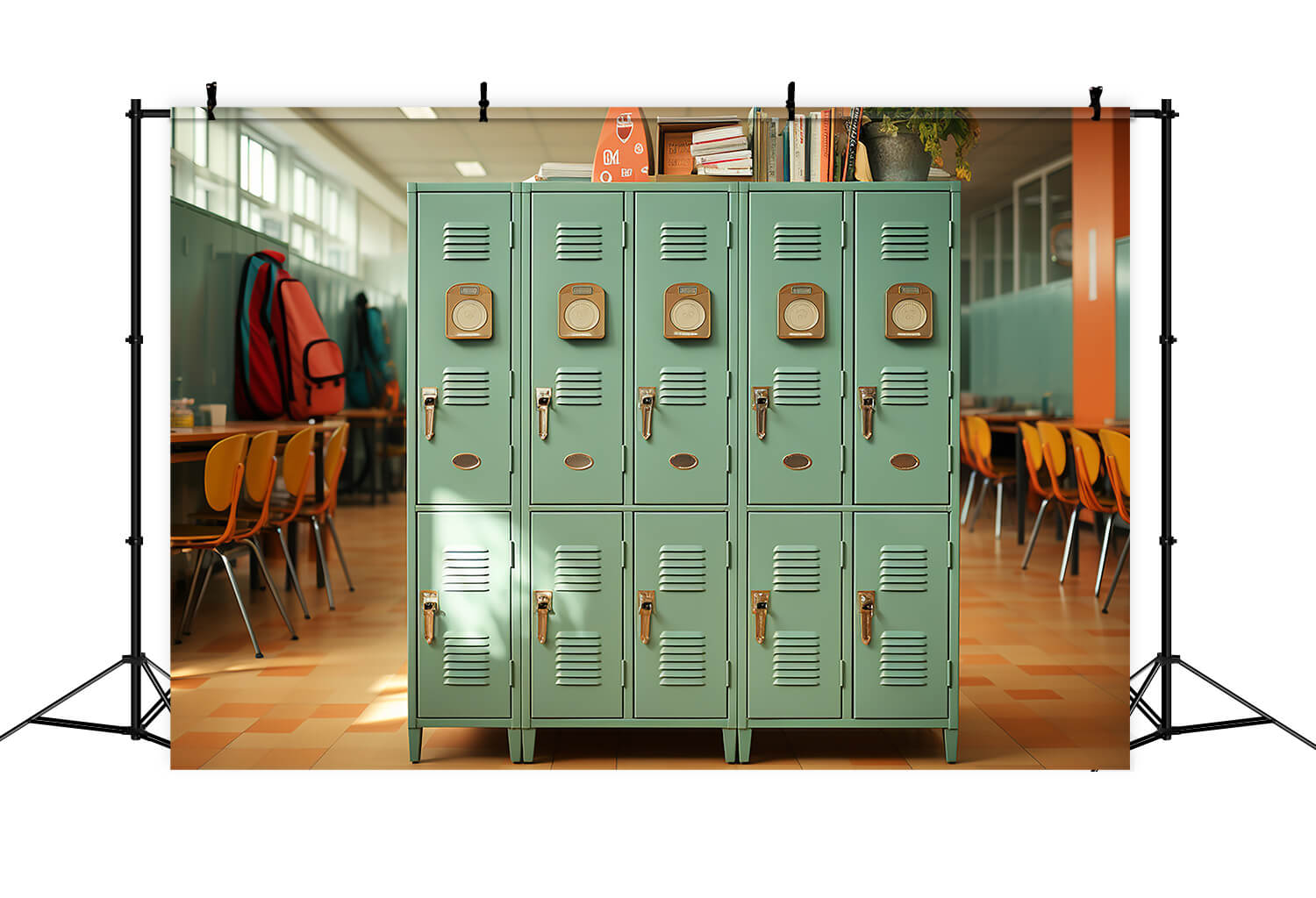 High School Hallway Lockers Photography Backdrop RR6-37