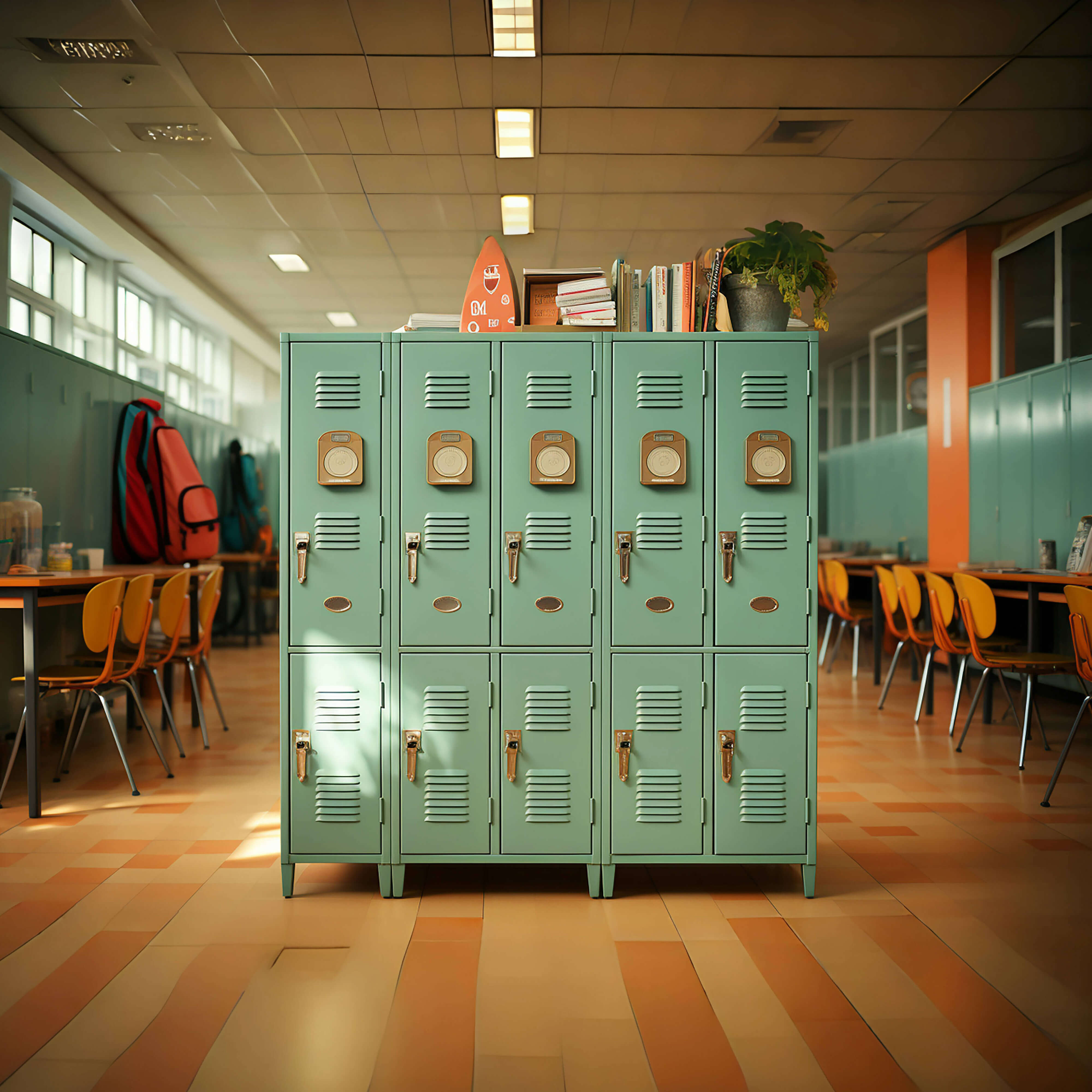 High School Hallway Lockers Photography Backdrop RR6-37