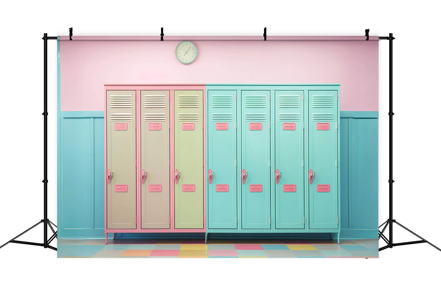 Back to School Colorful Lockers Wall Backdrop RR6-38