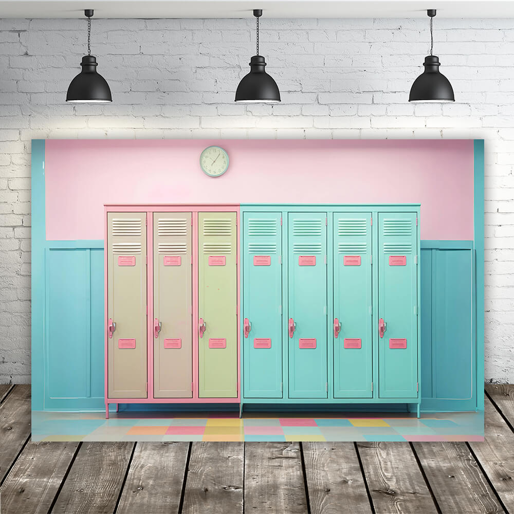 Back to School Colorful Lockers Wall Backdrop RR6-38