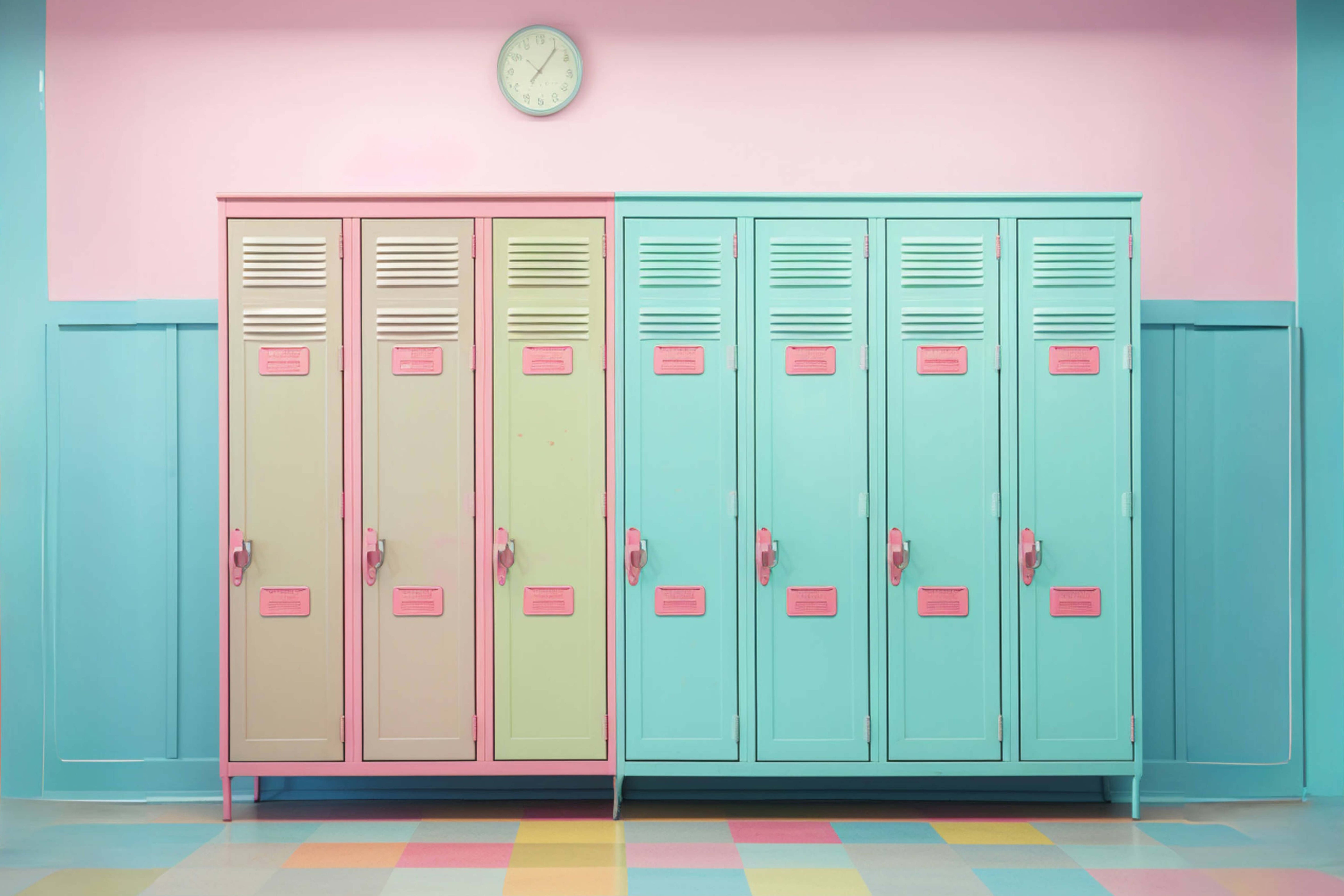 Back to School Colorful Lockers Wall Backdrop RR6-38