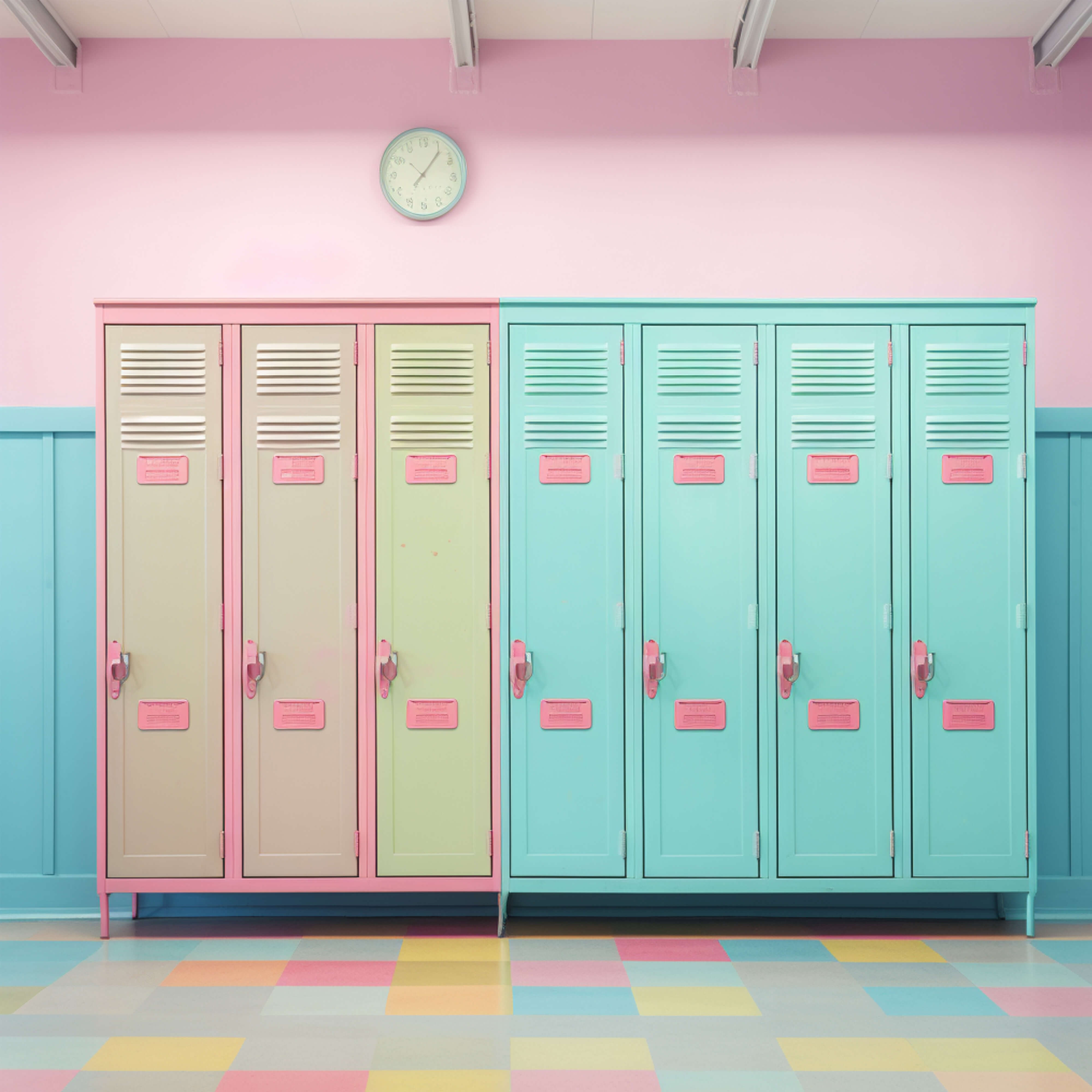 Back to School Colorful Lockers Wall Backdrop RR6-38