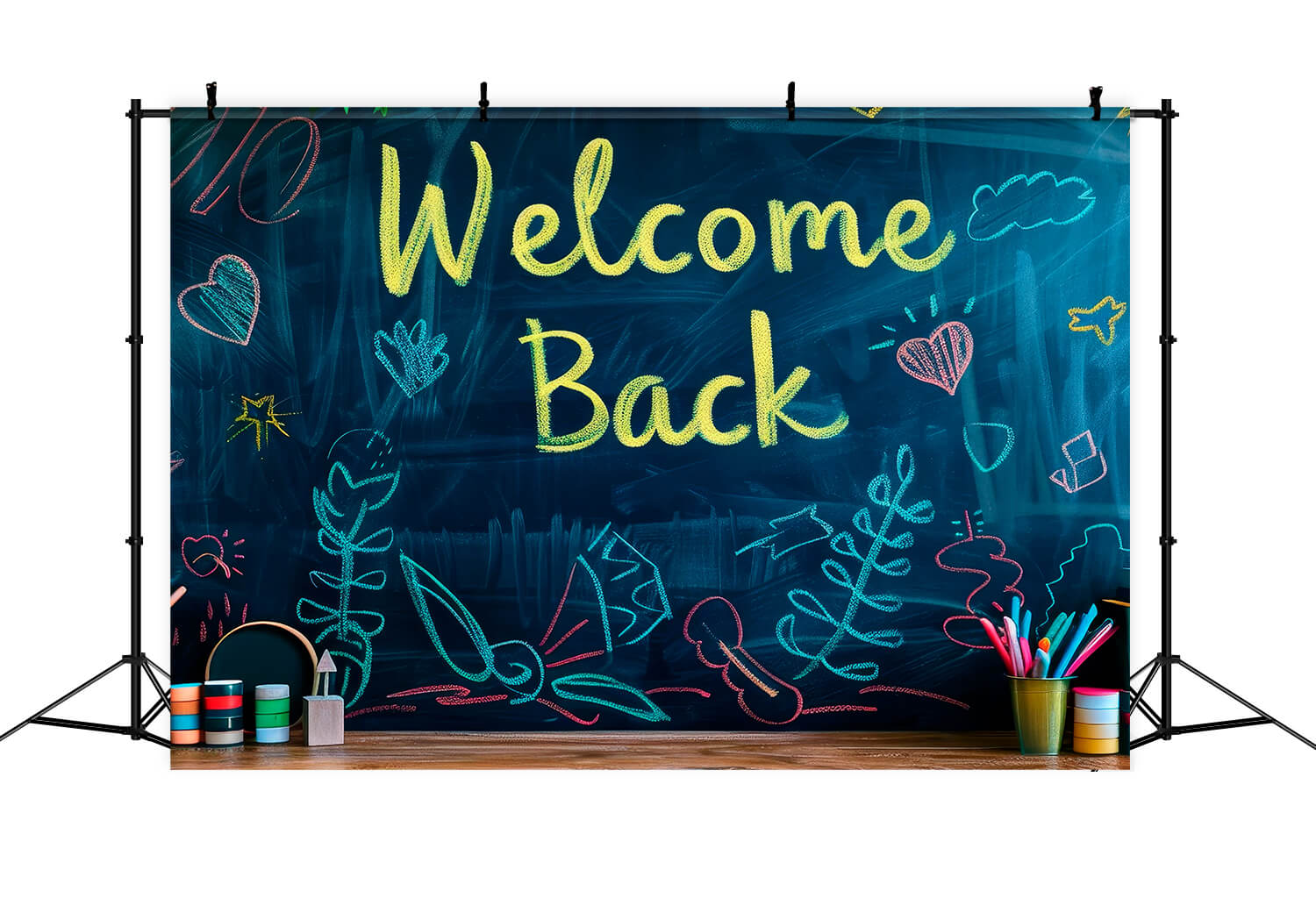 Colored Chalk Drawing Back to School Backdrop RR6-39