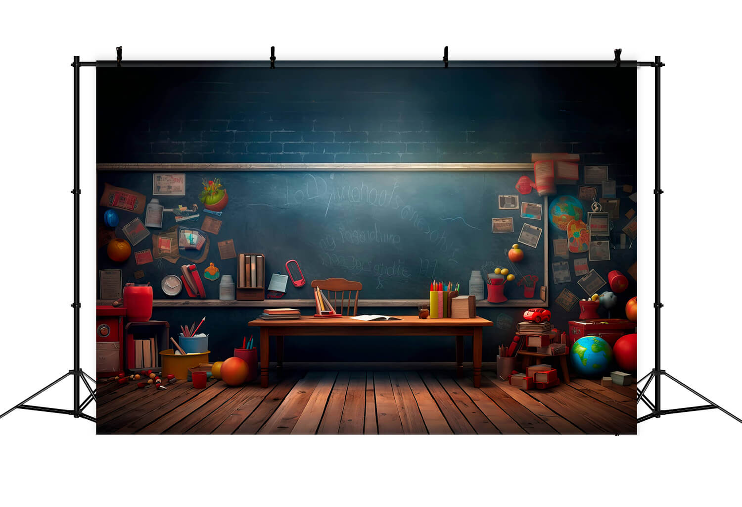 Blackboard Desk School Supplies Classroom Backdrop RR6-40