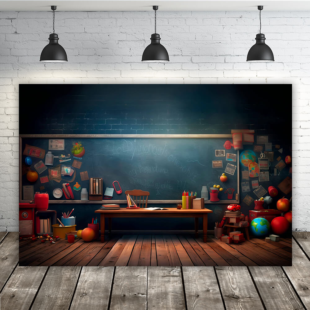 Blackboard Desk School Supplies Classroom Backdrop RR6-40