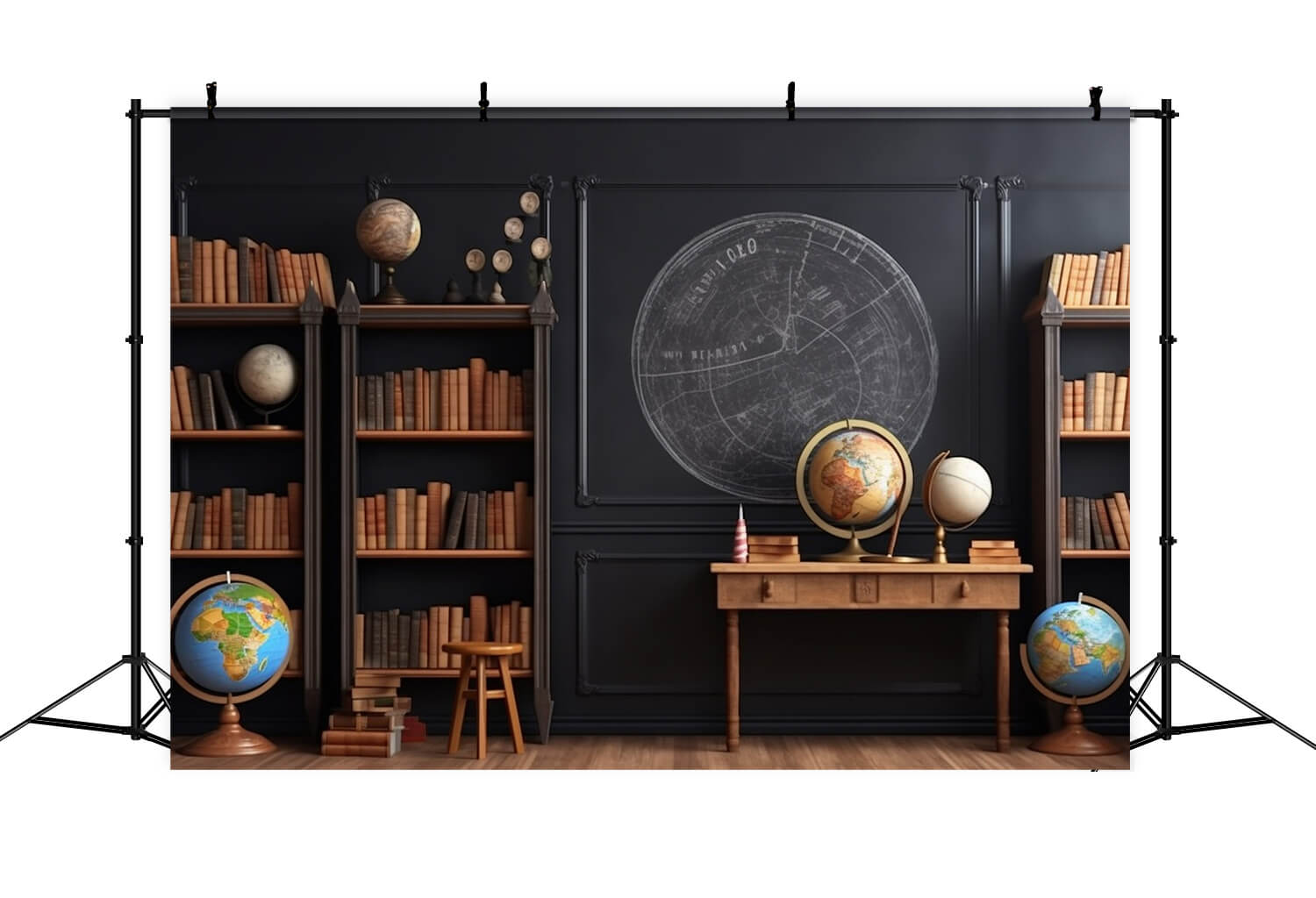 Bookshelf Globes Classroom Back to School Backdrop RR6-44