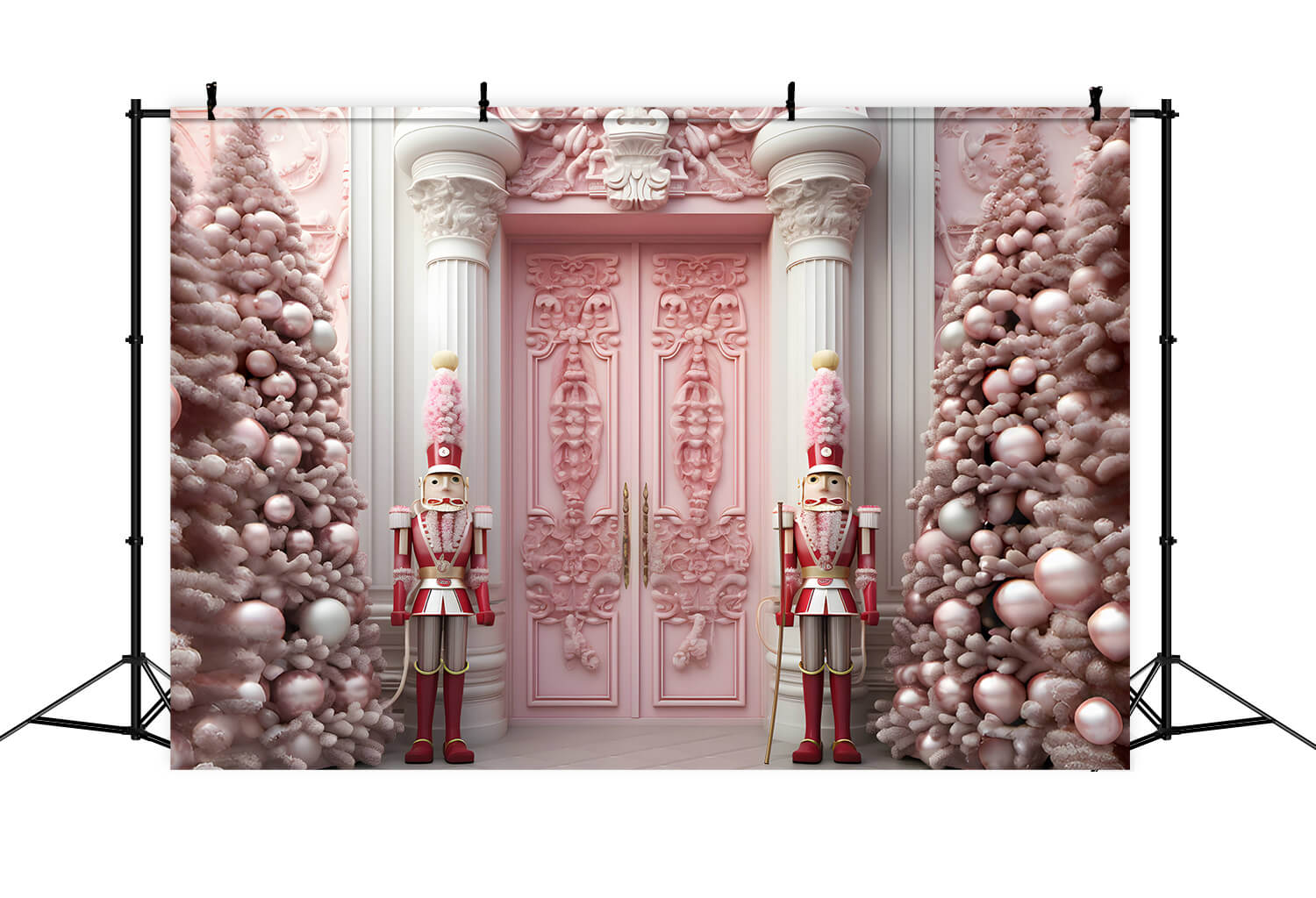 Nutcracker Christmas Pink Door House Backdrop UK RR6-47