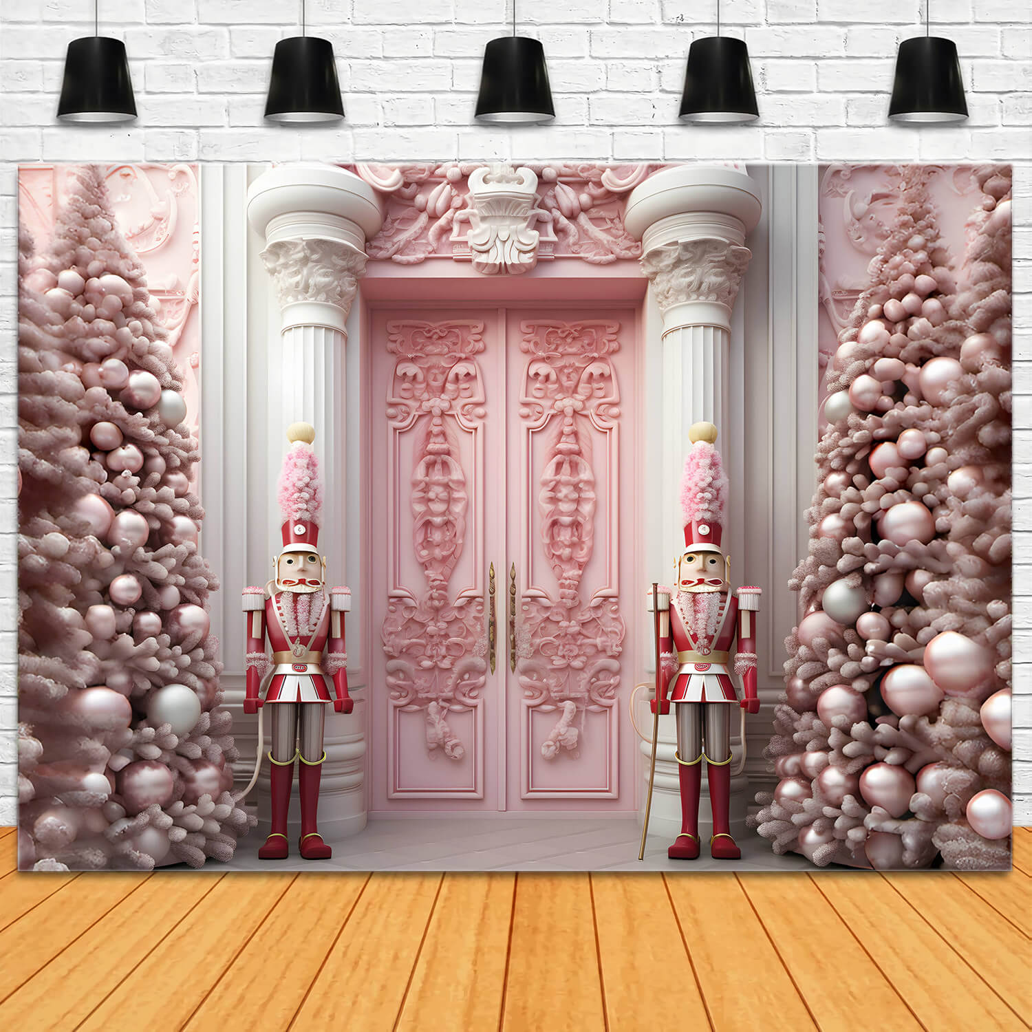 Nutcracker Christmas Pink Door House Backdrop UK RR6-47