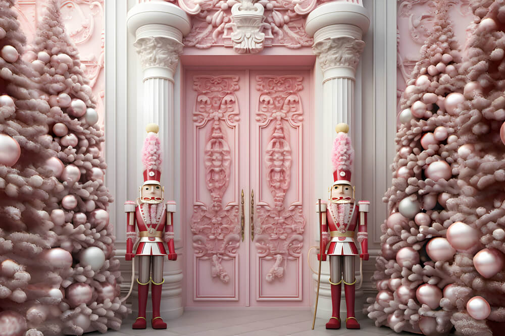 Nutcracker Christmas Pink Door House Backdrop UK RR6-47