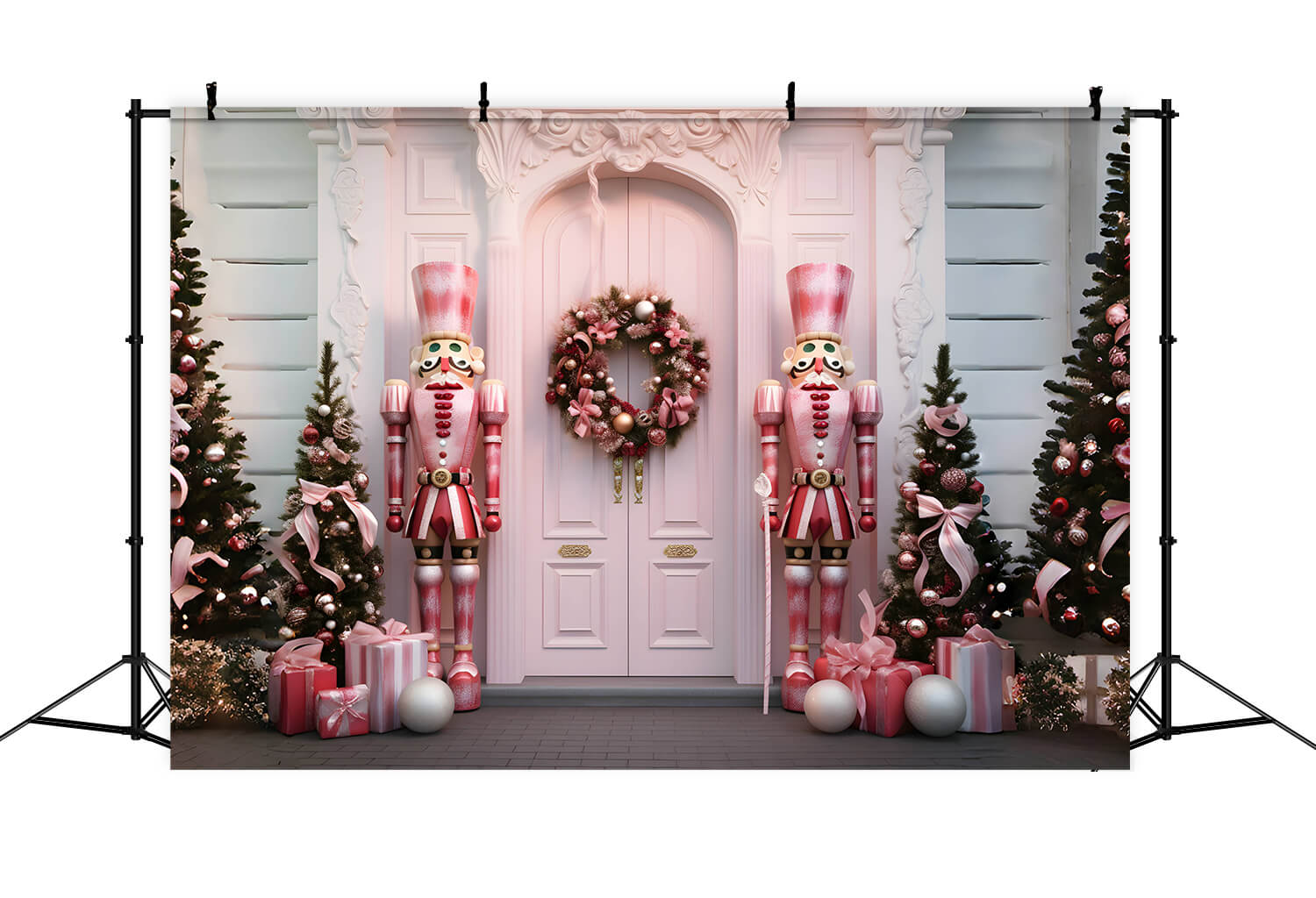 Pink Nutcracker Christmas Tree Door Backdrop UK RR6-48