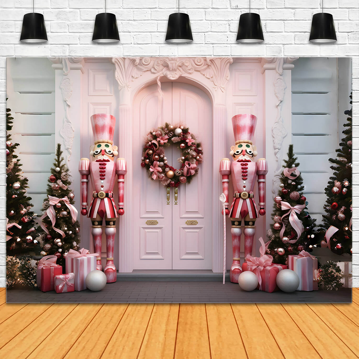 Pink Nutcracker Christmas Tree Door Backdrop UK RR6-48