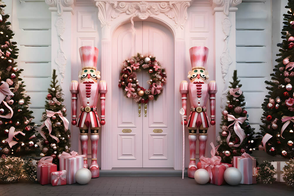 Pink Nutcracker Christmas Tree Door Backdrop UK RR6-48