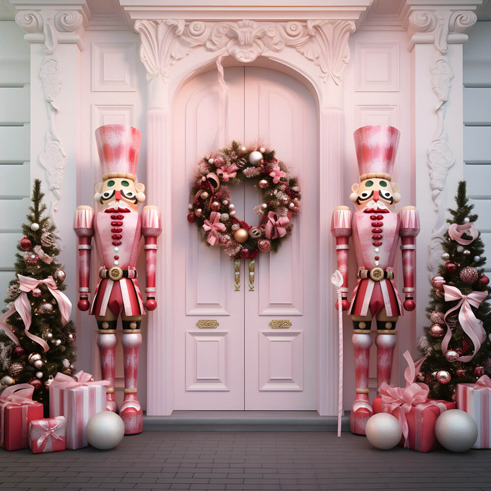 Pink Nutcracker Christmas Tree Door Backdrop UK RR6-48