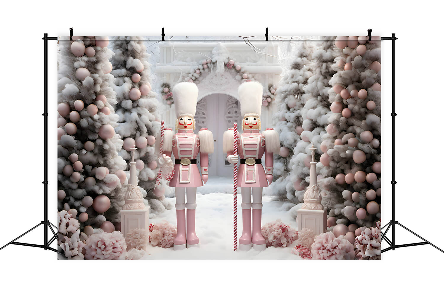 Christmas Tree Snow Pink Nutcracker Backdrop UK RR6-49