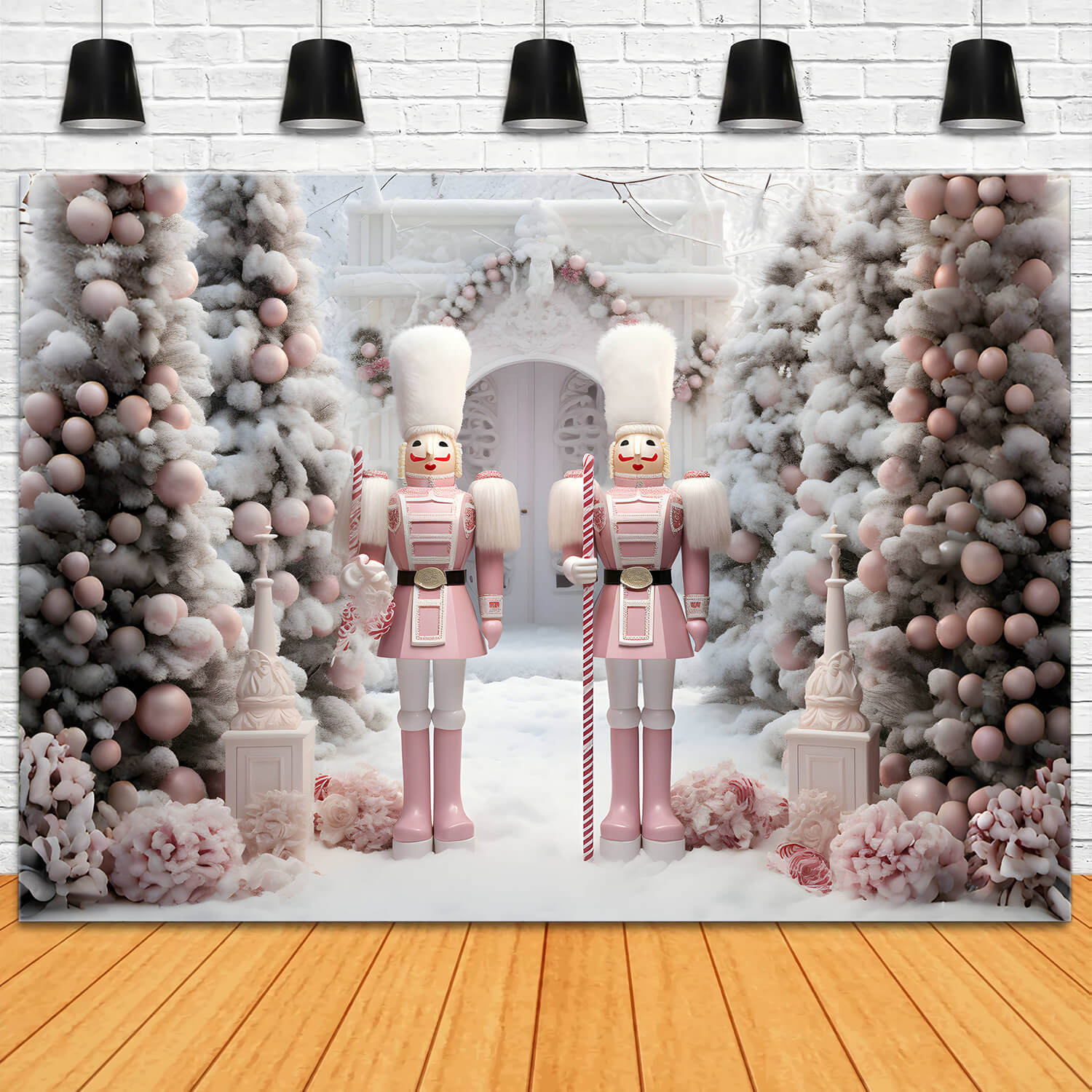 Christmas Tree Snow Pink Nutcracker Backdrop UK RR6-49