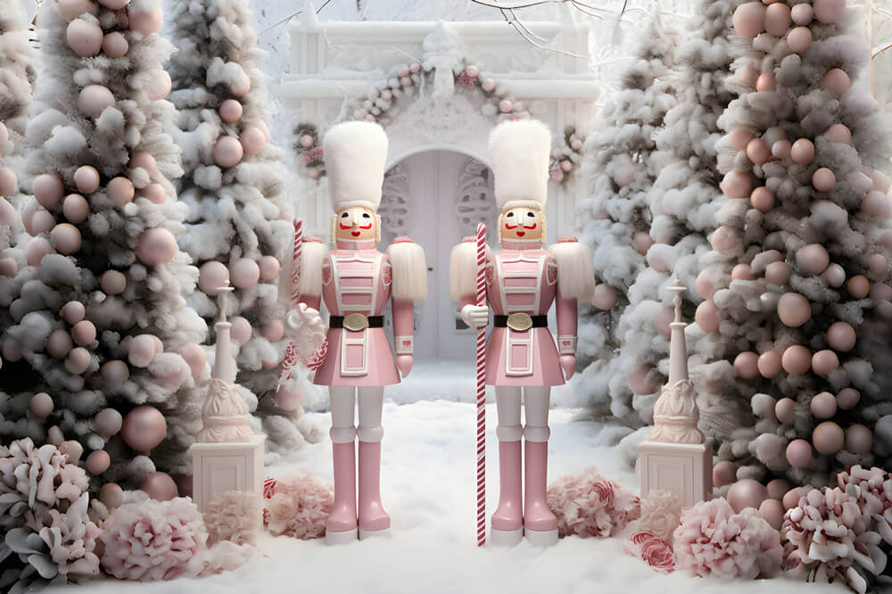 Christmas Tree Snow Pink Nutcracker Backdrop UK RR6-49