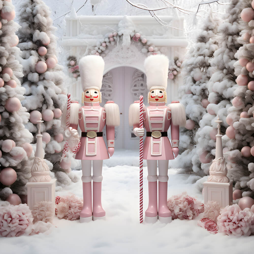 Christmas Tree Snow Pink Nutcracker Backdrop UK RR6-49