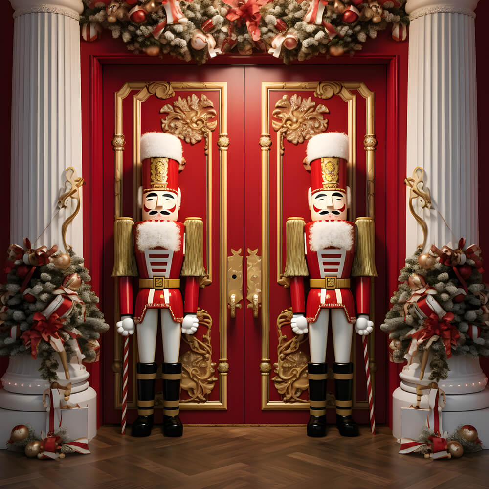 Nutcracker Christmas Trees Door Photography Backdrop UK RR6-52