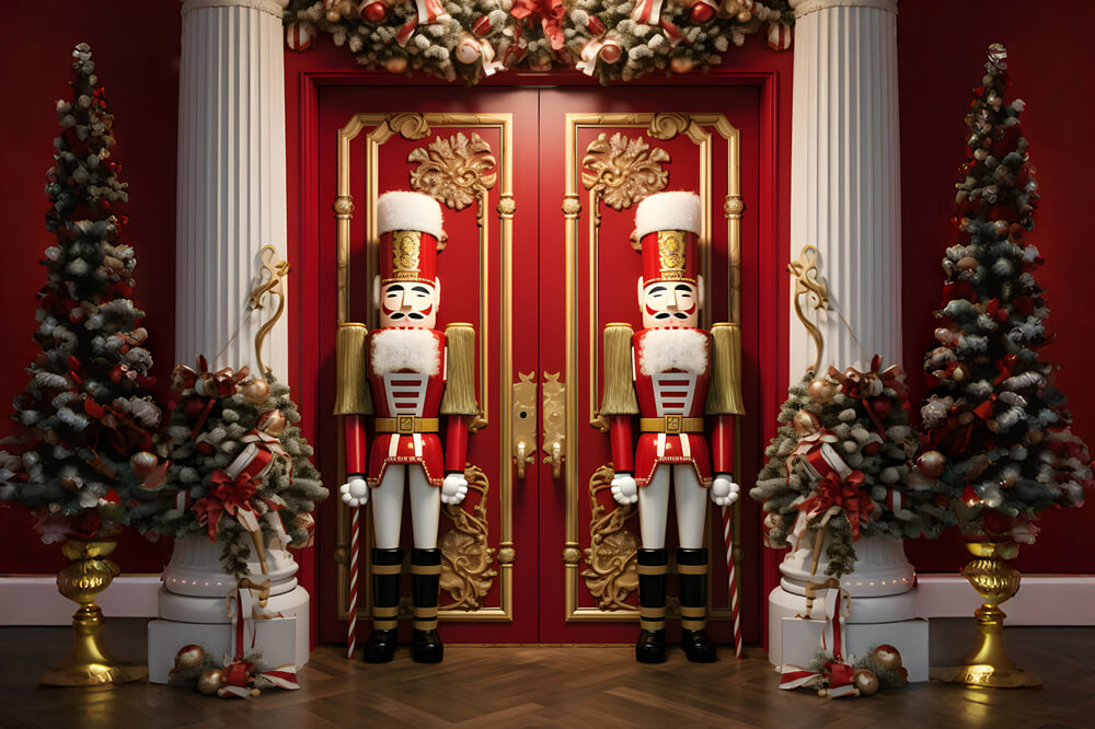 Nutcracker Christmas Trees Door Photography Backdrop UK RR6-52